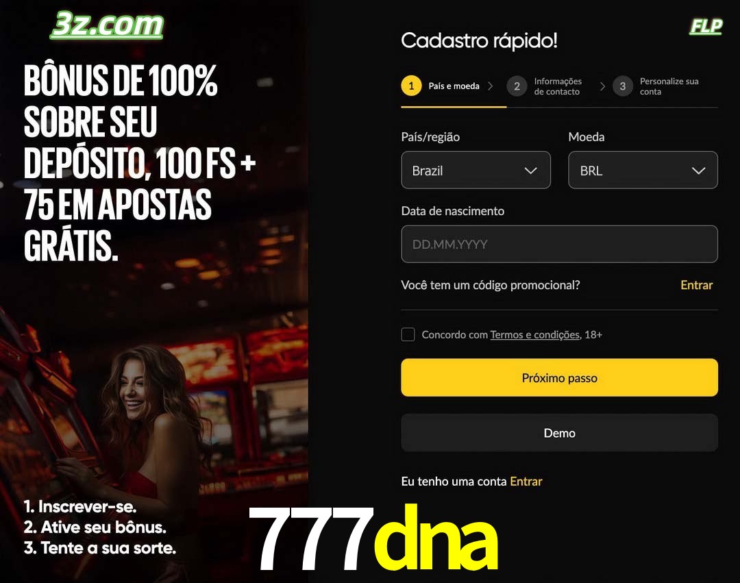 777dna registro oficial cassino online Brasil com bônus de depósito e free spins